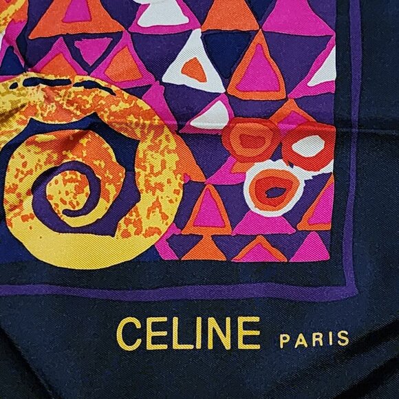 Celine Hand-Rolled Silk Scarf with Musical Instruments Motif 33" x 33" - Picture 2 of 5